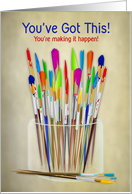 Encouragement Artist Assortment of Brushes in Jar with Paint on Tip card