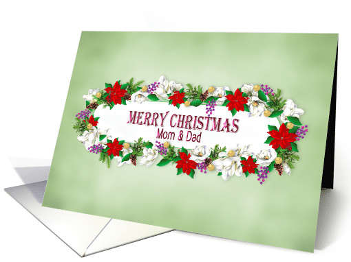 Christmas Mom and Dad Floral Border Including Poinsettias card