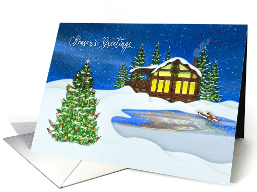 Christmas Business Seasons Greetings Snow Scene Mountain... (1706952)