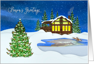 Christmas Business Seasons Greetings Snow Scene Mountain Home Trees card