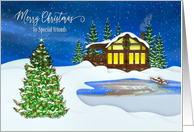Christmas Special Friends Snow Scene Mountain Home Pond Decorated Tree card