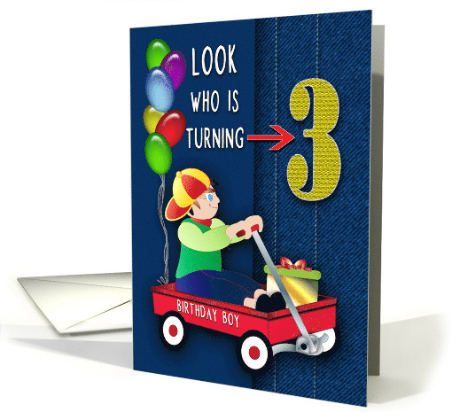 Birthday Party Invitation Boy Age 3 Small Boy Sitting in... (1707106)