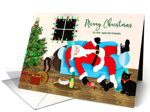 Christmas Special Friends Humor Santa is Snoozing on the Job card