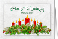Christmas From All of Us Red and White Lit Candles and Decorations card