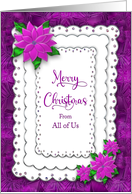 Christmas From All of Us Purple Poinsettias on Faux Lace card