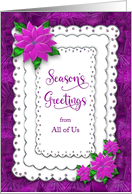 Christmas Seasons Greetings Business Purple Poinsettias on Faux Lace card