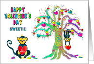 Valentines Day Sweetie Monkey and Hearts Tree Kaleidoscope Collection card