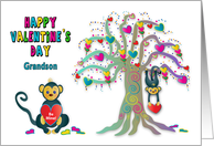 Valentines Day Grandson Monkey and Hearts Tree Kaleidoscope Collection card