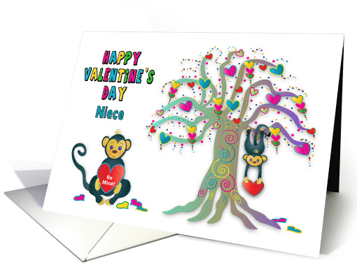 Valentines Day Niece Monkey Hearts Tree Kaleidoscope Collection card