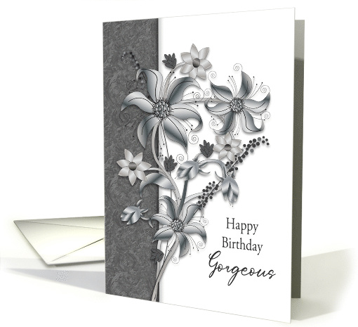 Birthday Gorgeous Shades of Gray Flowers Isolated On White card