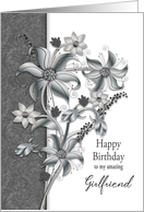 Birthday Girlfriend Shades of Gray Floral Arrangement card