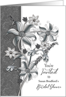 Bridal Shower invitation Shades of Gray Floral Arrangement Name Insert card