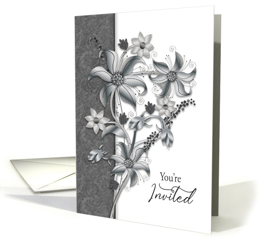 Invitation You are Invited Shades of Gray Floral Arrangement card
