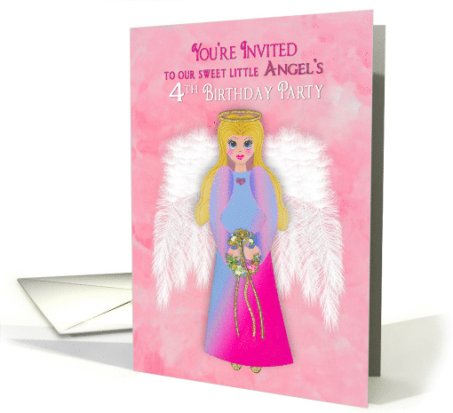 Birthday Party Invitation 4th Girl Sweet Angel Life-like Wings card