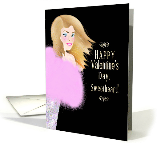 Valentines Day Sweetheart Husband Lady In Pink Boa Wrap card (1723740)
