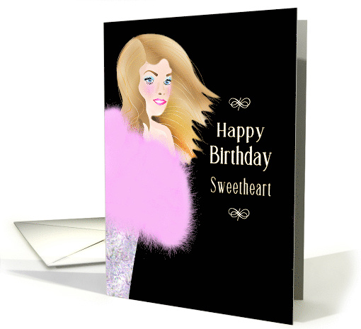 Birthday Day Sweetheart Husband Lady In Pink Boa Wrap card (1723750)