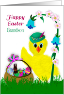 Easter Grandson Large Happy Yellow Chick with Easter Basket card
