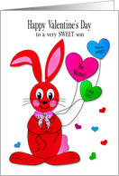 Valentines Day Son Funny Red Bunny Balloon Hearts card