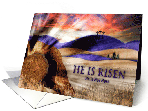 Easter He Is Risen Tomb with Stone Rolled Away and Bright... (1728478)