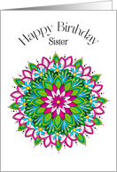 Birthday Sister Floral Motif in Fuchsia Blue Flowers card