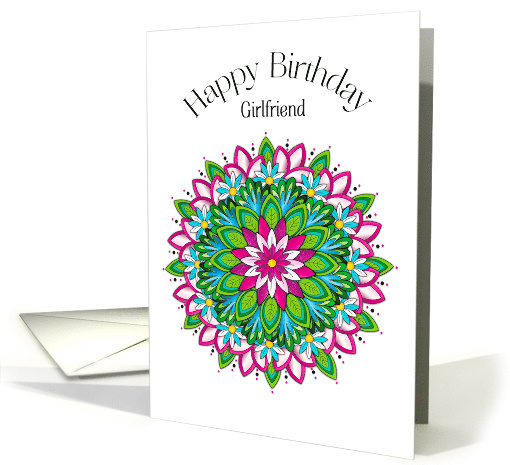 Birthday Girlfriend Floral Motif in Fuchsia Blue Flowers card