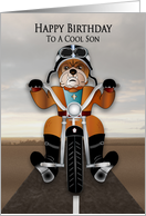 Birthday Cool Son Bulldog Riding Motorcycle on Highways card
