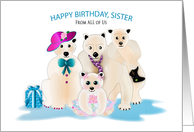 Birthday SISTER Polar Bear Family From All of Us card