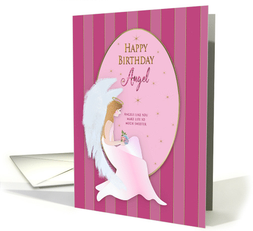 Birthday Angel Sweet Angel Sitting with in Oval with Flowers card