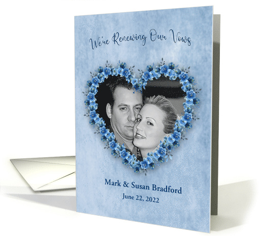 Vow Renewal Invitation Blue Roses Heart Photo and Name Insert card