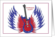 Patriotic July 4th Invitation Electric Guitar Wings Stars Red Blue card