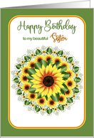 Birthday Sister Bright and Large Sunflower Motif Design card