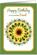 Birthday Friend Bright and Large Sunflower Motif Design card