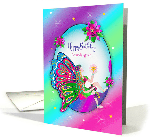 Birthday Granddaughter Fairy Colorful Butterfly Wings and Flowers card