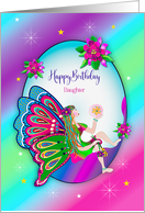 Birthday Daughter Fairy Colorful Butterfly Wings and Flowers card