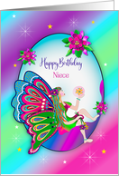 Birthday Niece Fairy Colorful Butterfly Wings and Flowers card