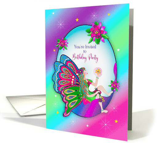 Birthday Party Girls Invitation Fairy Colorful Butterfly... (1735166)