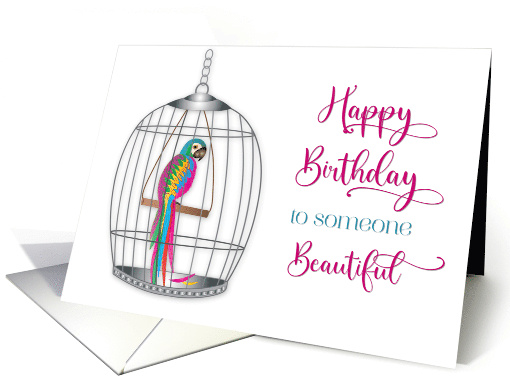Birthday Someone Beautiful Tropical Parrot Swings Inside Birdcage card
