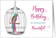 Birthday Someone Beautiful Tropical Parrot Swings Inside Birdcage card