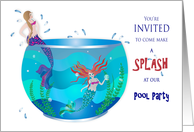 Invitation Pool PartyFun Mermaids Swimming inside Fishbowl Aquarium card