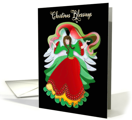 Christmas Blessings Colorful Christmas Angel Isolated on Black card