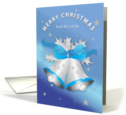 Christmas From All of Us Silver Bells Blue Ribbon Stars... (1738396)