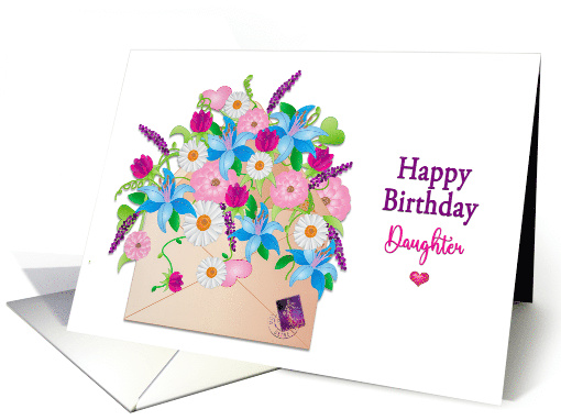 Birthday Daughter Colorful Flower Arrangement Inside Envelope card