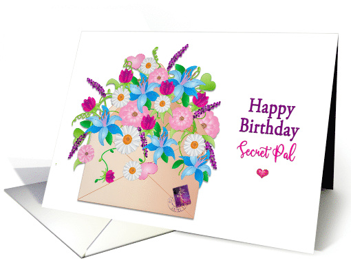 Birthday Secret Pal Colorful Flower Arrangement Inside Envelope card