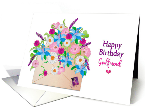 Birthday Girlfriend Colorful Flower Arrangement Inside Envelope card