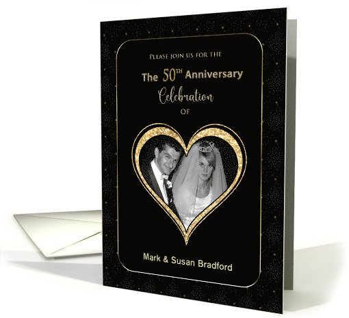 50th Wedding Anniversary Invitation Black and Gold Photo Insert card
