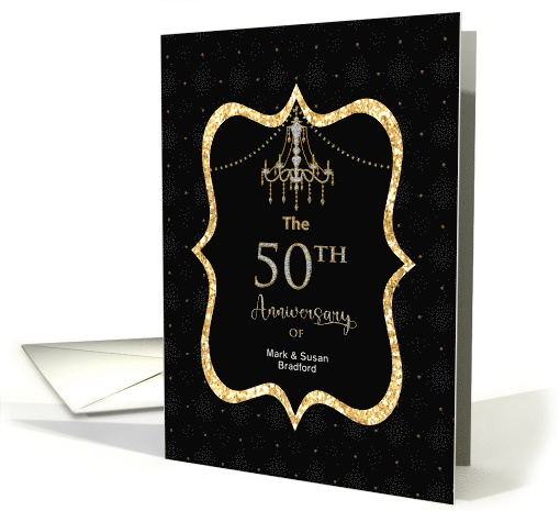 50th Wedding Anniversary Invitation Black and Gold Name Insert card