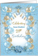 21st Birthday Party Invitation Blue and Gold Balloons Name Insert card