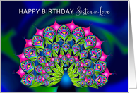 Birthday Sister in Law Beautiful Abstract Peacock Many Bright Colors card