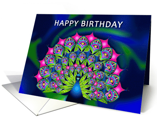 Birthday Beautiful Abstract Peacock Many Bright Colors card (1742094)