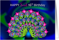 Birthday Sweet 16th Beautiful Abstract Peacock Many Bright Colors card
